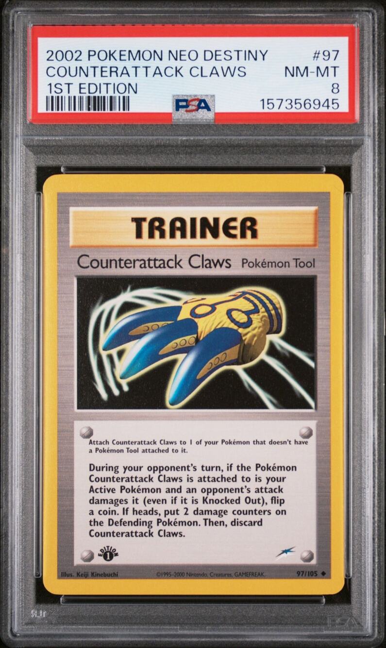 PSA 8 NM-MT Counterattack Claws 1st Edition 97/105 Pokémon 2002 Neo Destiny Card